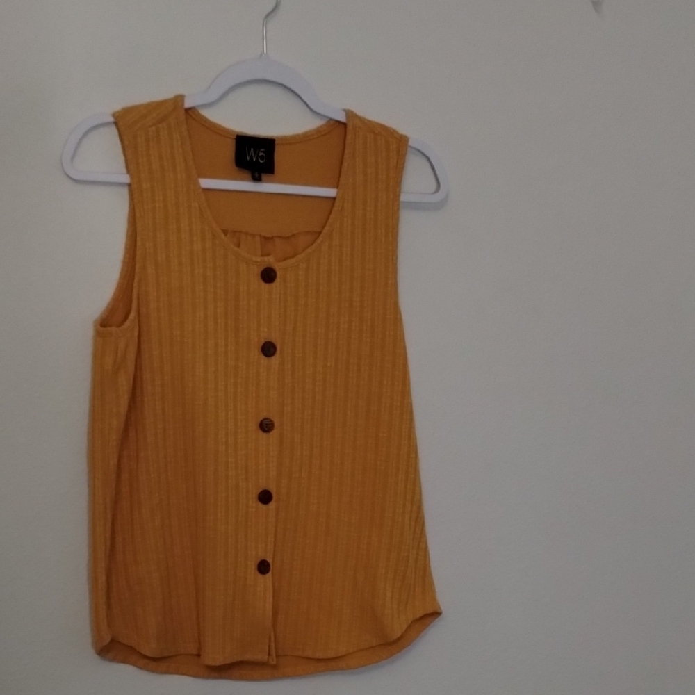 W5 Orange Ribbed Tank Top with Buttoned Front